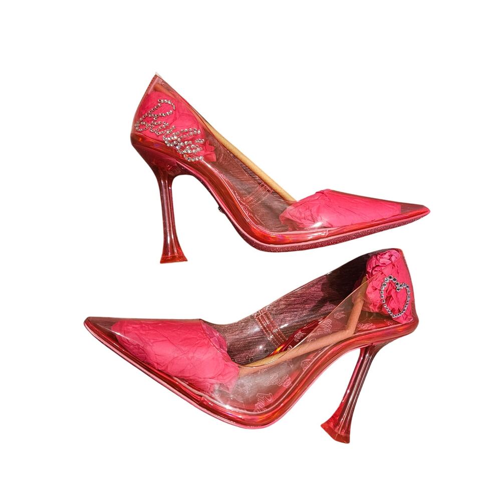 Barbie x ALDO Barbies Tessy Pink Heels Size 8.5 Transparent Rhinestone glitter